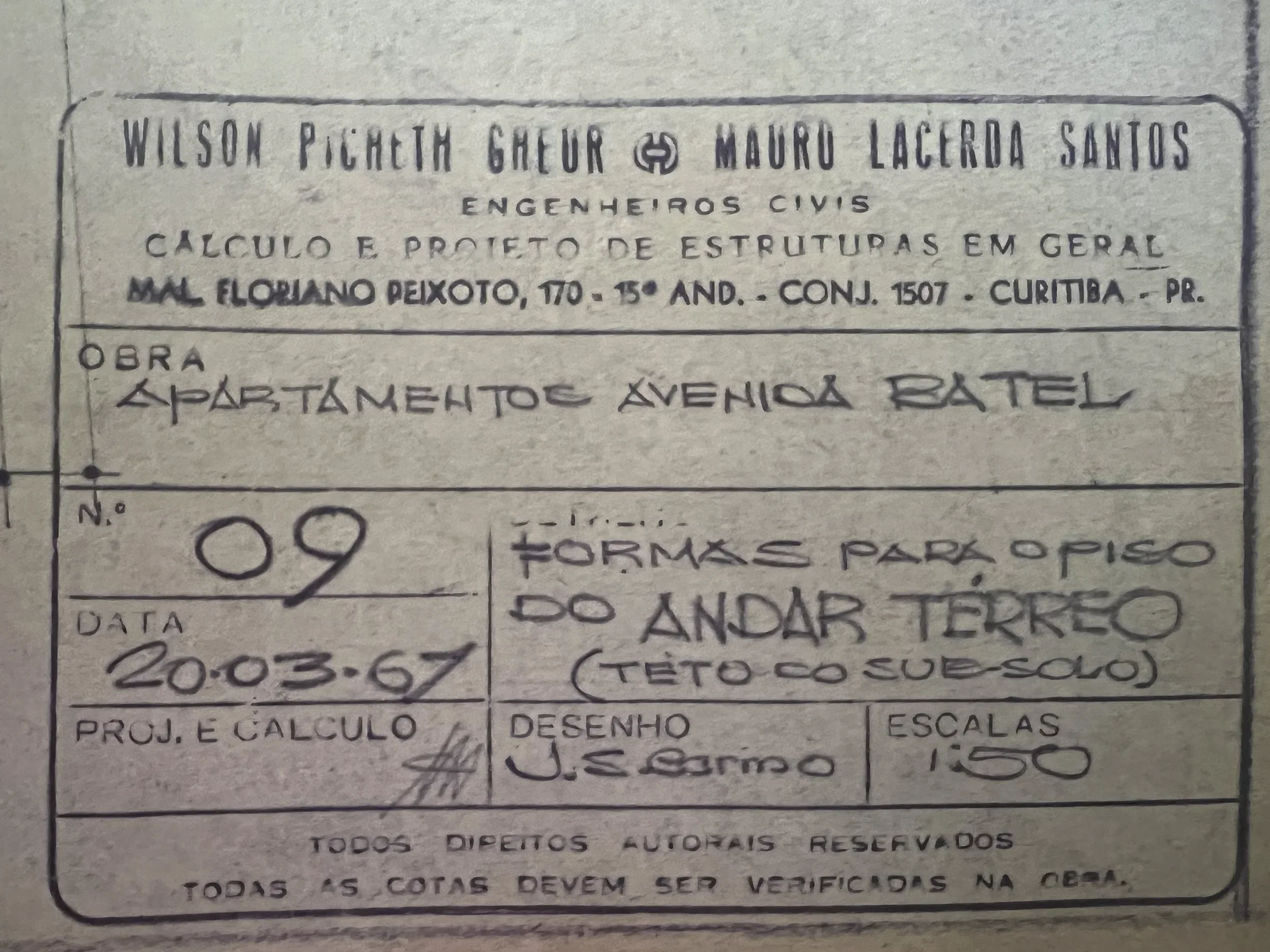 Carimbo original da Projeth, 1967.